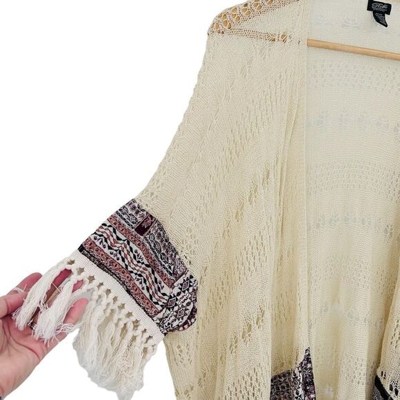 Rolfe accessories cream and burgundy detail boho open sweater cardigan - Picture 2 of 5